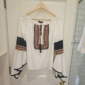 Elegant White Blouse with Navy and Pink Accents